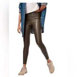 Wilfred Free Aritzia" Faux Leather Leggings XS Green  High Waist Stretch Womens